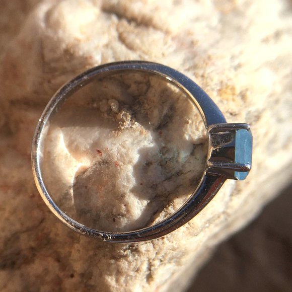 Natural Aquamarine Ring Round .925 Sterling Silver Genuine Untreated Gemstone - Picture 4 of 16